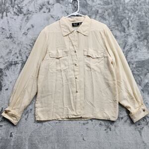 Vintage YL STUDIO Top Womens 10 Ivory Ribbed Textured Silk Long Sleeves Office